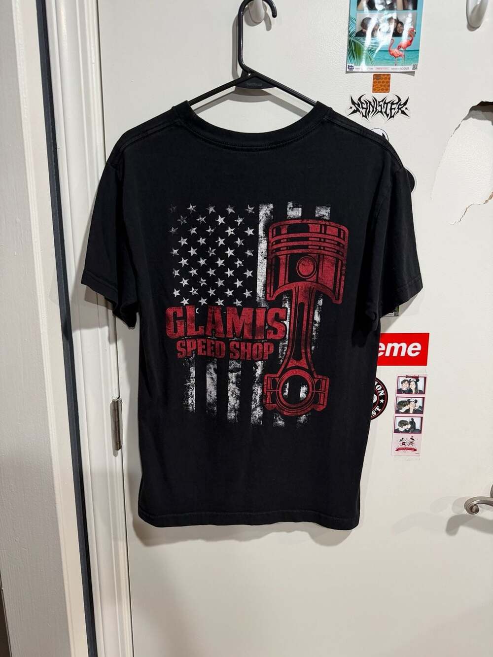 Glamis Speed Shop American Flag Piston Graphic T-Shirt